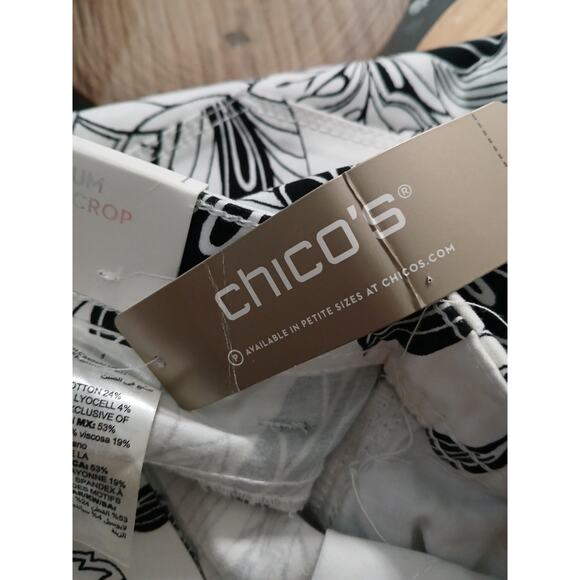 Chico's the Platinum Girlfriend Crop Slim Fit Floral Pants Black White Medium - Picture 10 of 11